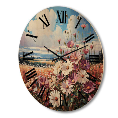 Wildflowers Majestic Blossoms Meadow - Floral Oversized Wood Wall Clock