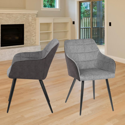 Ensemble de 2 fauteuils en similicuir et en tissu gris avec pieds en acier noir Kittrell