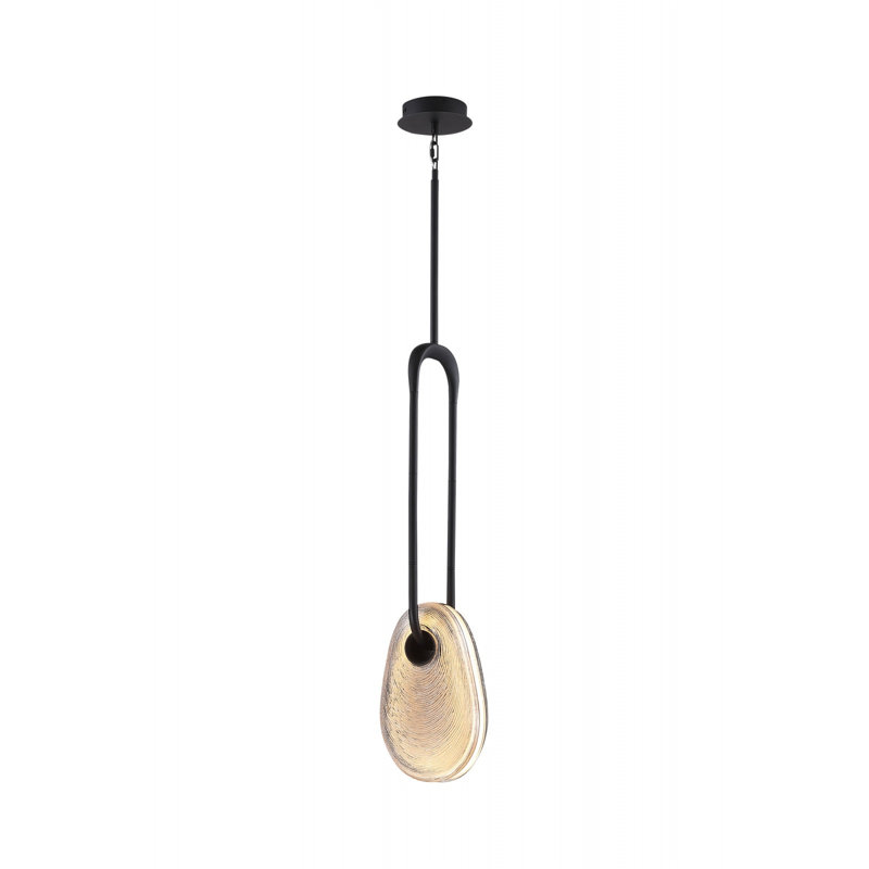  Palmea 1-light 12"h Oval Shape Alabaster Led Pendant In Aged Brass, Matte Black