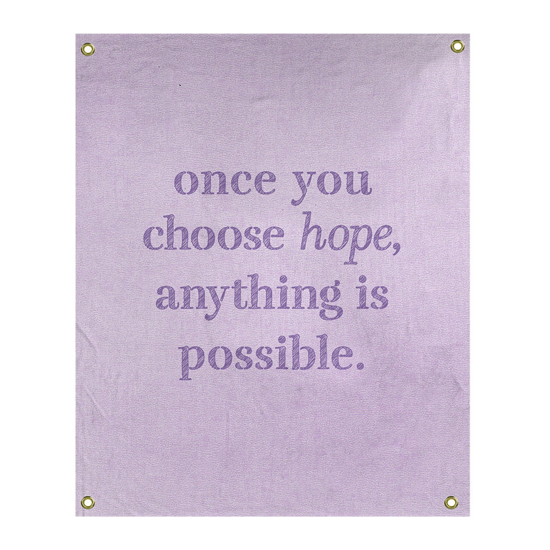 Tapisserie de polyester, citation en polyester, citation de l’espoir, Mauve, H 80 po x l 59 po