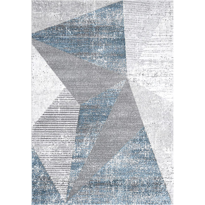 Tapis gris / bleu Sheryl, Rectangle 6 pi 7 po x 9 pi 6 po
