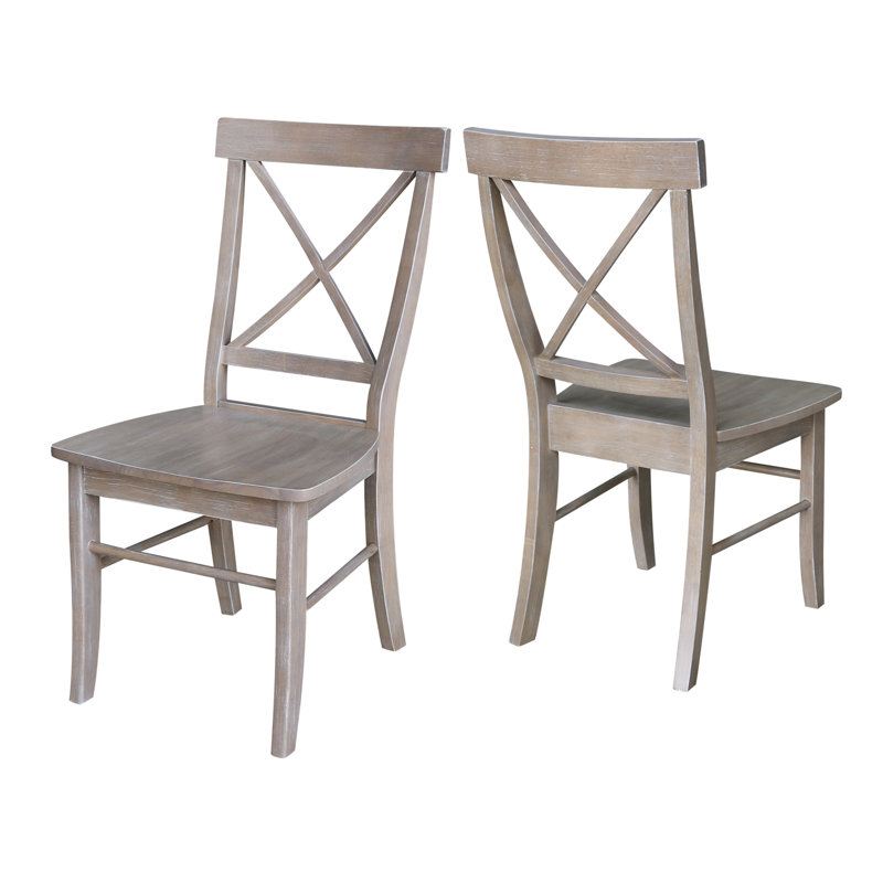 Bellmead Solid Wood Cross Back Side Chair, Washed Gray Taupe