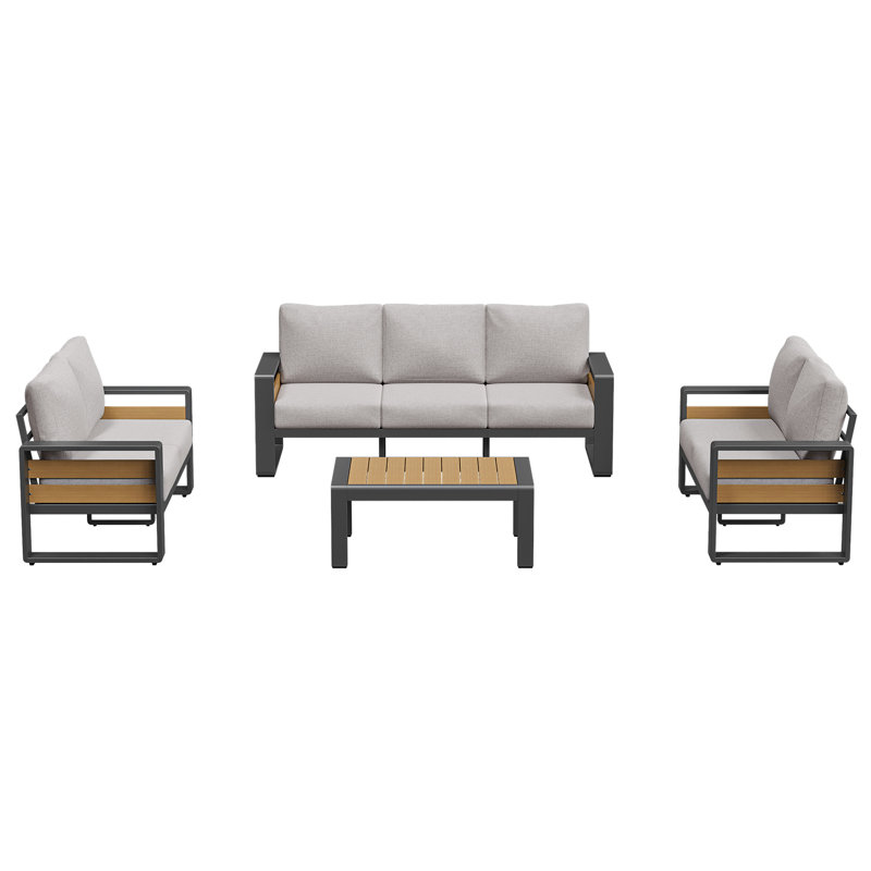 4-Pcs Outdoor Patio Furniture Sofa Set – 7-Person Capacity Sectional With Removable Cushion & Modern Design, Light Gray