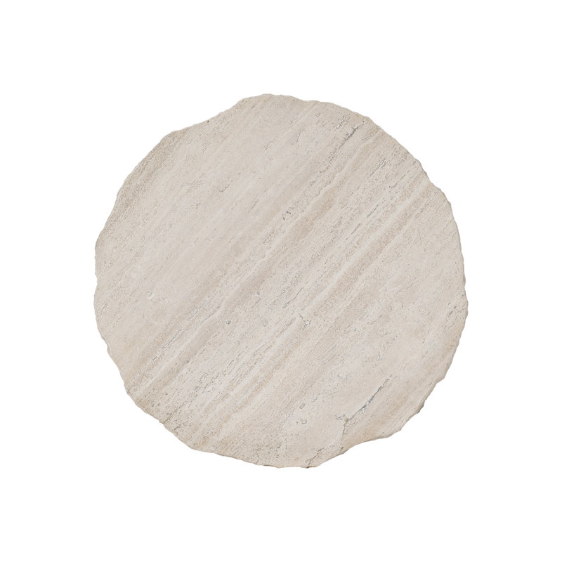 Transitional Cream Round Stone and Metal Side Table 26"
