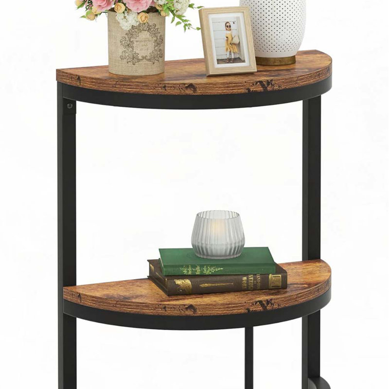 Table de bout semi-circulaire à 2 niveaux avec tablette de rangement