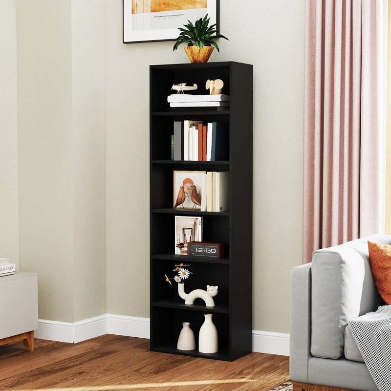 Tall Bookcase, Space-Saving Freestanding Display Shelf With Storage For Living Room, Bedroom, Or Office, Black