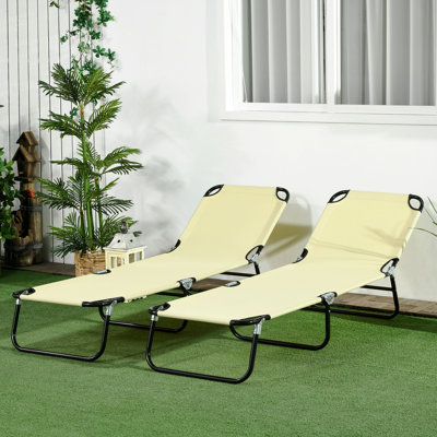 Méridiennes pliantes 2 pièces, chaises de bronzage d'extérieur avec dossier inclinable à 5 niveaux, structure en acier pour la plage, la cour, le patio, beige