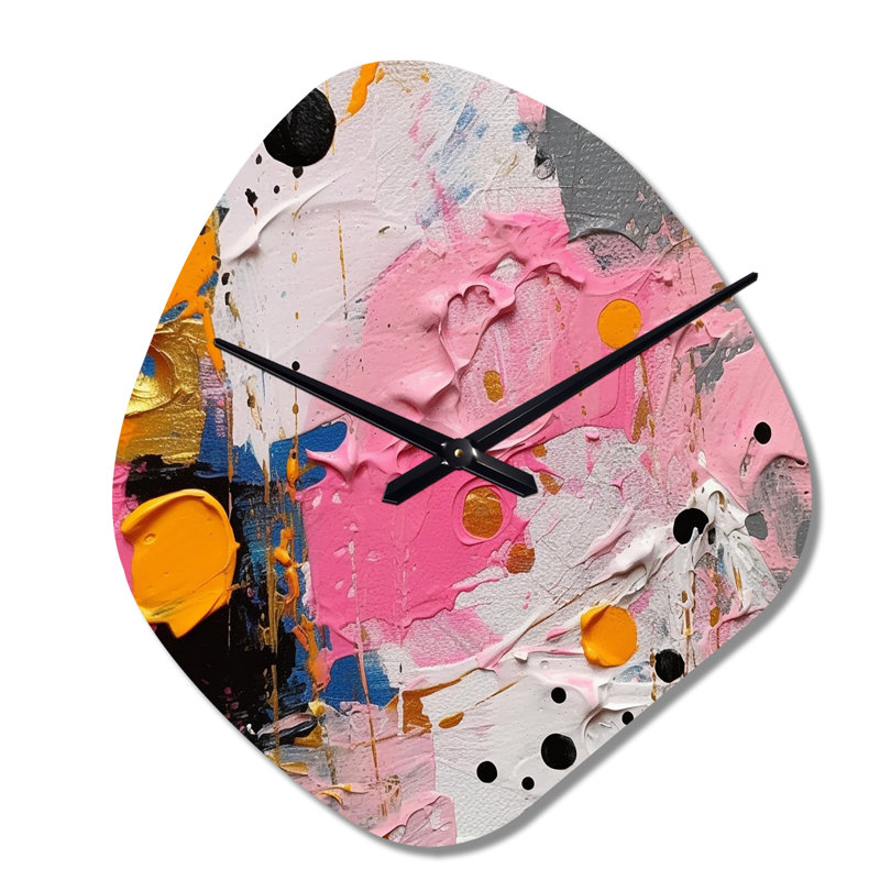 Rose et gris géométrique I - horloge murale asymétrique en métal, impression d'horloge murale moderne de forme unique, Petit