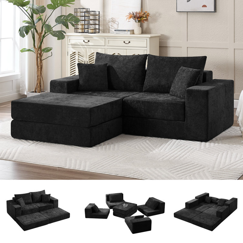 Canapé-lit modulaire compressible reconfigurable Boneless, Chenille noir