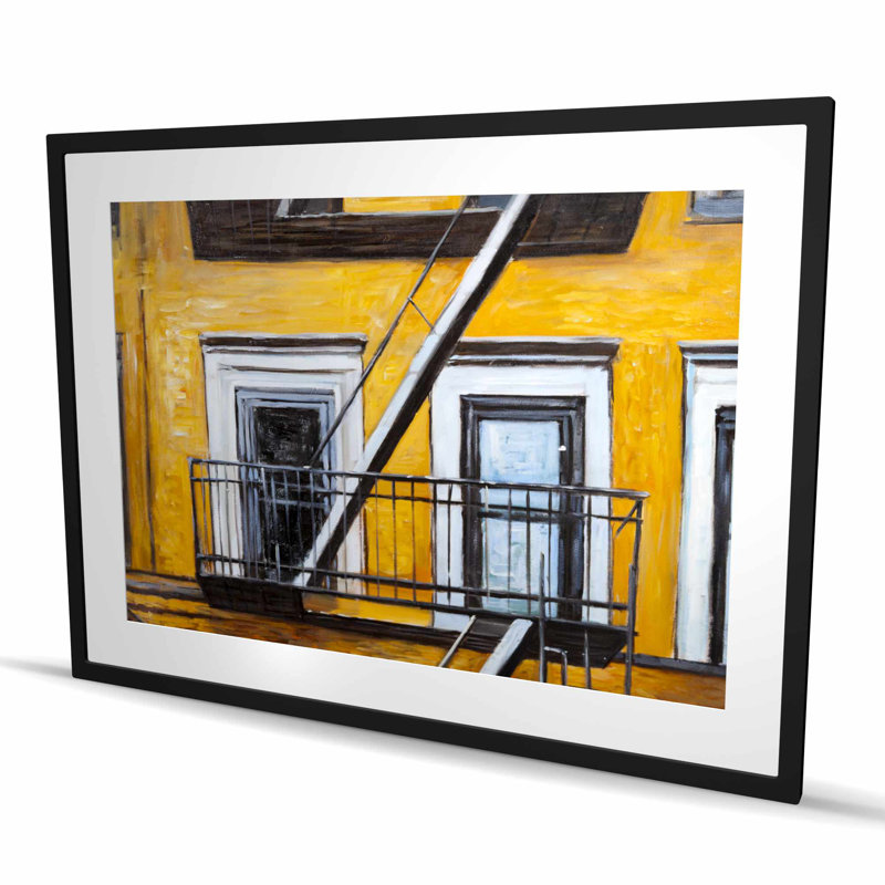«Building Old Fire Escape», reproduction encadrée avec passe-partout | Décoration intérieure