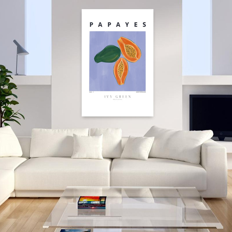 Art mural tropical, papayes tropicales, H 48 po x l 32 po