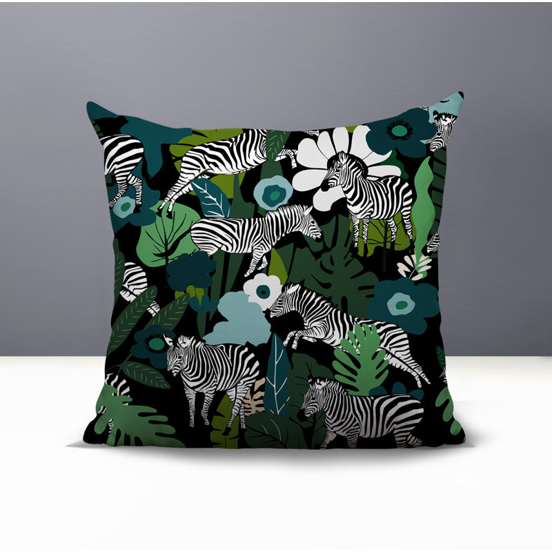 Oreiller carré réversible intérieur / extérieur Mati Zebra, Émeraude, Carré 15 po