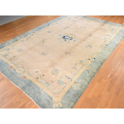 10'8"x15'8" Peach Pink, Antique Chinese Peking, Even Wear, Clean, Pliable and Soft Pile, Some Discoloration and Faded Areas Throughout, 100% Wool, Hand Knotted, XL, Oriental Rug