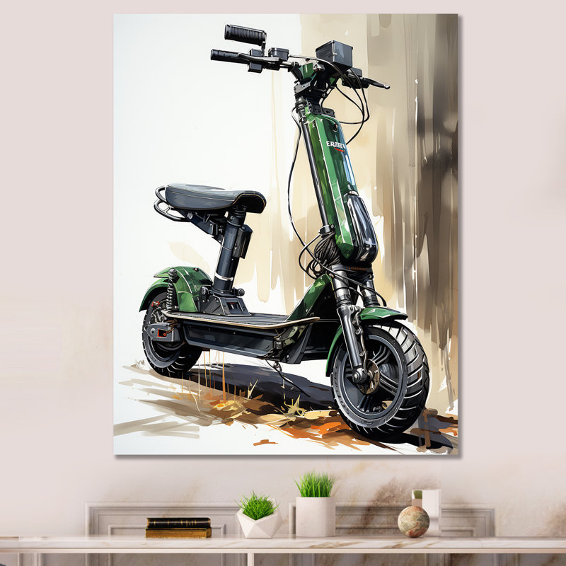 Chieu vert scooter électrique sur toile, H 20 po x l 12 po x P 1 po, Toile tendue