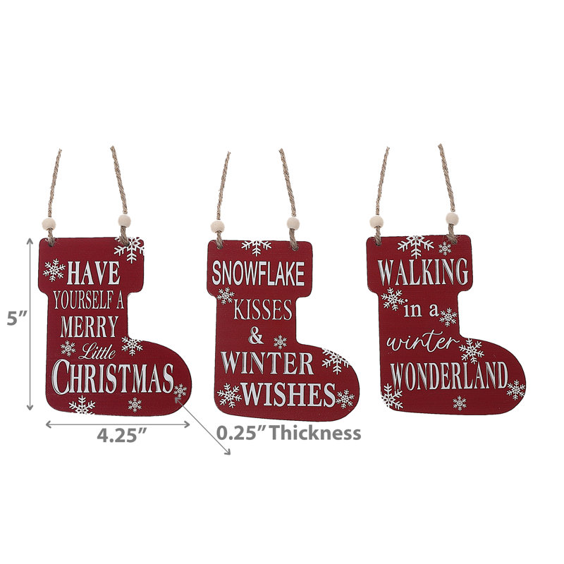 Red Wooden Christmas Stocking Shaped Ornament Set