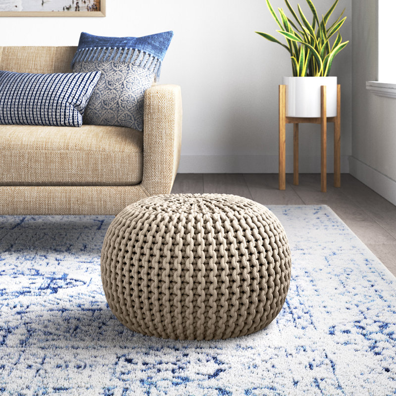 Anely 20" Wide Round Pouf Ottoman, Beige