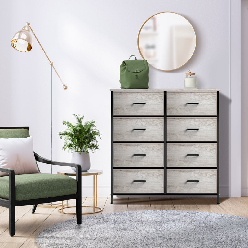 Commode avec 8 tiroirs en faux bois - Commode de rangement, Beige