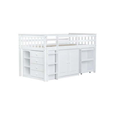 Twin Loft Bed With Storage Cabinet, Drawer And Shelf Cabinet And Pulling-Out Desk