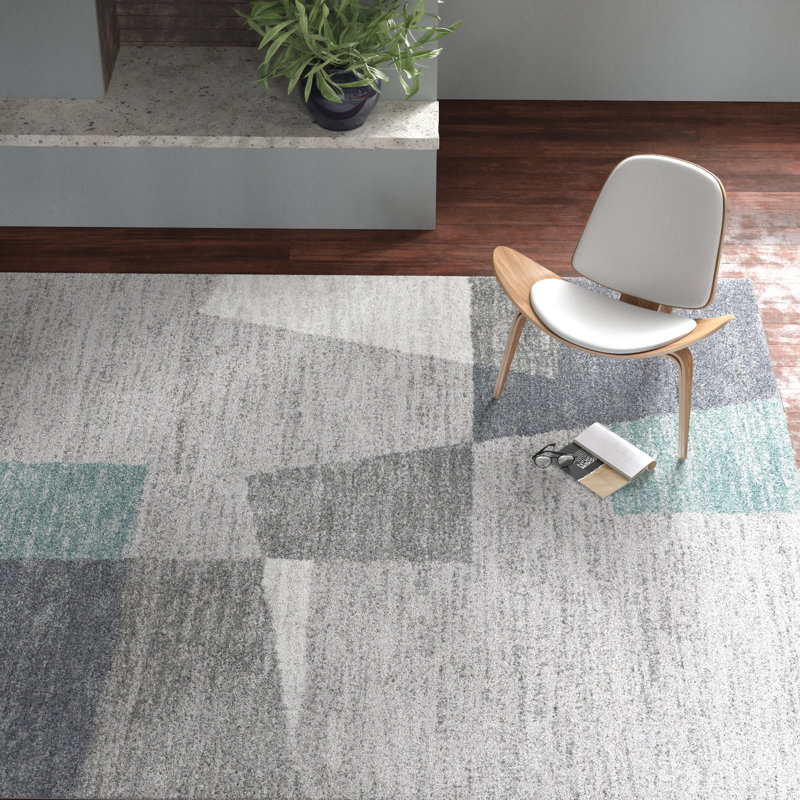 Distefano Machine Woven Geometric Gray Area Rug, Rectangle 7'10" x 10'
