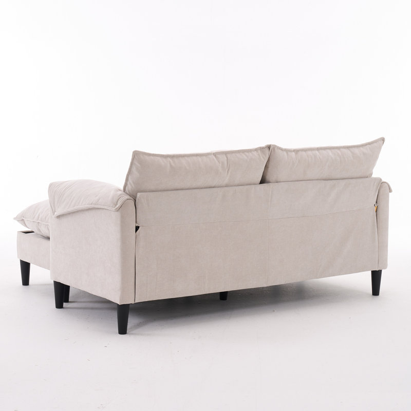 Canapé convertible en U à 2 places avec tabourets de rangement, Beige