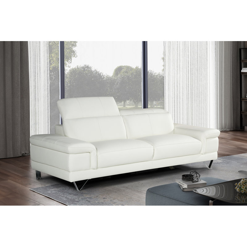Sofa, 3, White Genuine Leather