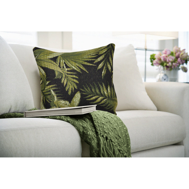 Marina Black and Green Tropical Leaf Indoor/Outdoor Pillow