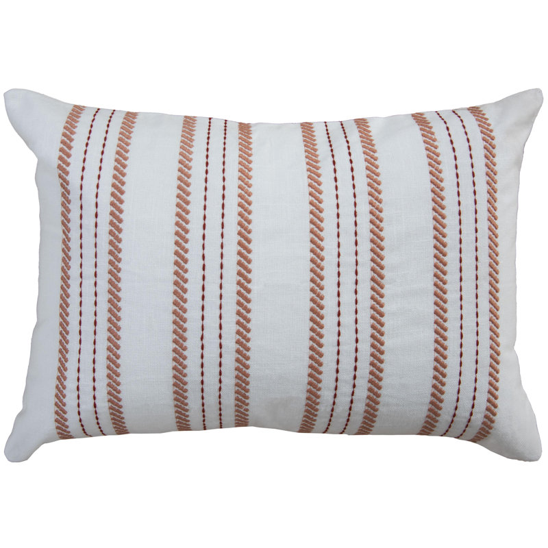 100% Cotton Down Filled Throw Pillow, Polyester, White/Red