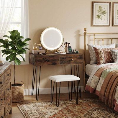 Vanity Makeup Desk, Dimmable Adjustable Lighted Mirror & Hidden Storage Compartments, Scratch-Resistant Smooth Finish