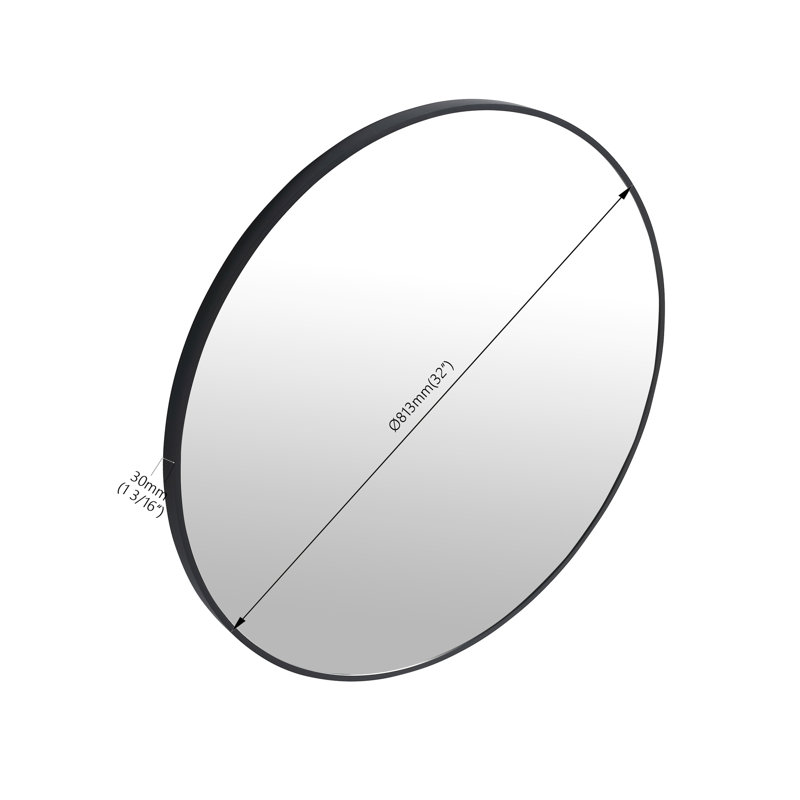 Miroir de salle de bain 32 x 32 avec cadre en aluminium noir - fixation murale pour une vue dégagée dans la salle de bain 32 po x 32 po
