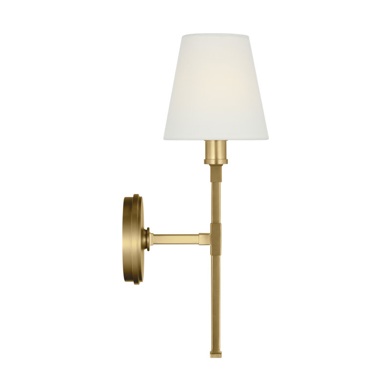 Perth Burnished Brass Wall Sconce with White Linen Shade