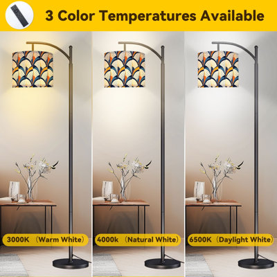 Arc Floor Lamp Retro Geometric Orange Navy Fan Shapes Floor Lamps with Remote LED Lights Adjustable Lamp Shades Tall Standing Lamps for Reading Office Living Room