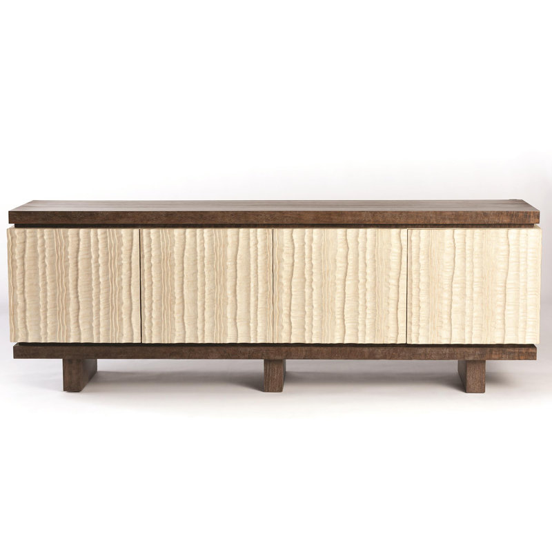Brown Eucalyptus and Resin Media Cabinet with Adjustable Shelves