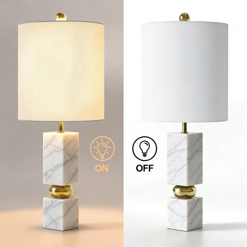 Calum 25 in. Modern Metal Marble For Bedroom Living Room Bedside Desk Nightstand Single Table Lamp With Linen Drum Shade