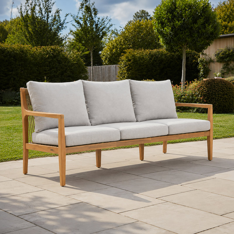 Outdoor Solid Wood Sofa with Cushions, 3-Seater