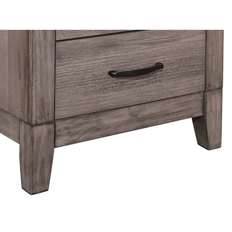 Table de chevet pour chambre à coucher - gris brunâtre, 2 tiroirs, stratifié et détails métalliques