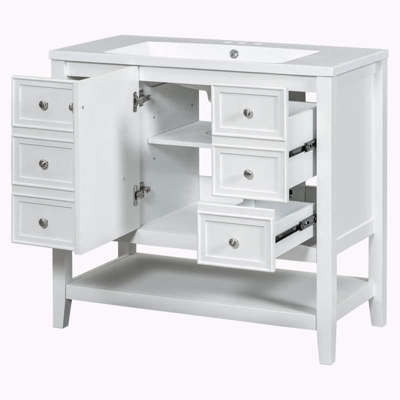 Meuble-lavabo simple 36 po avec plateau en céramique Oddvin, Blanc