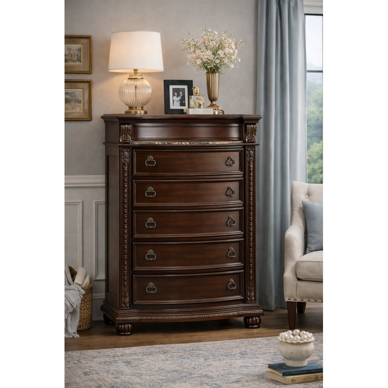 Anndrea 45'' W 5 - Drawer Dresser, Dark Cherry