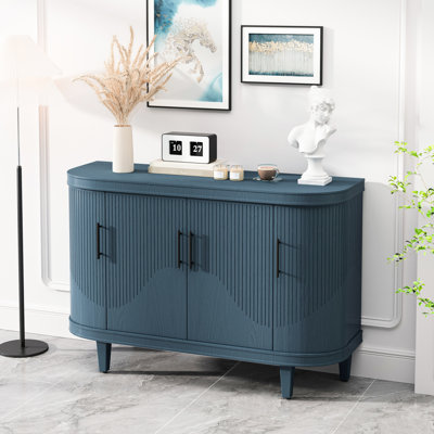 Armoire de rangement moderne bleu, console en bois de 47,2 pouces avec 4 portes et tablettes réglables pour le bureau, le salon, la chambre à coucher et la cuisine