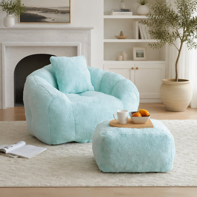 Pouf géant en fausse fourrure en forme de coquillage avec repose-pieds pour un confort optimal des adultes et des enfants