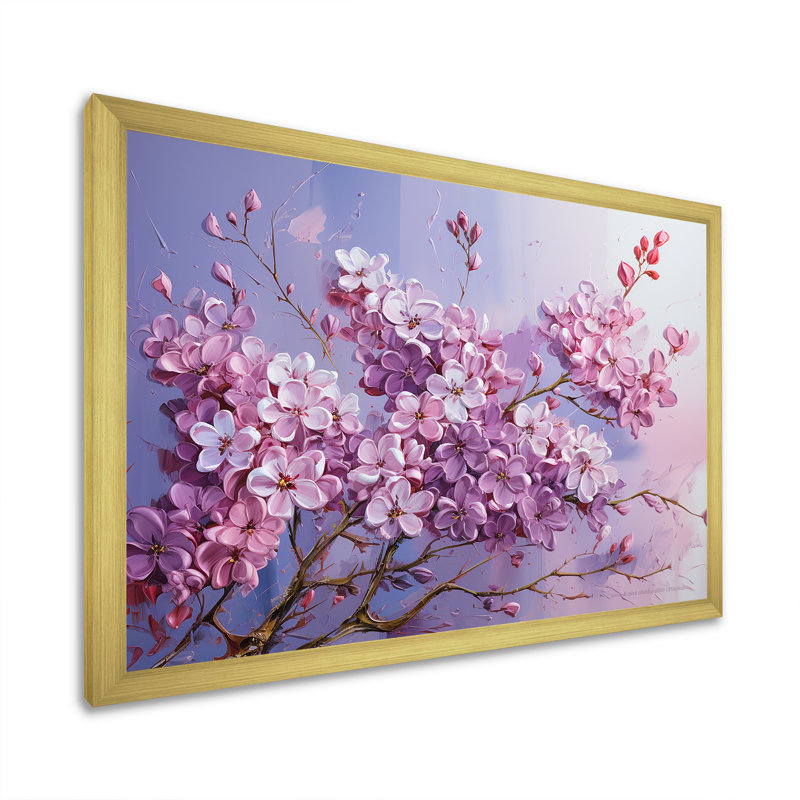 Lilas mauves, charme de campagne III sur toile, Cadre doré simple, H 12 po x l 20 po x P 1 po