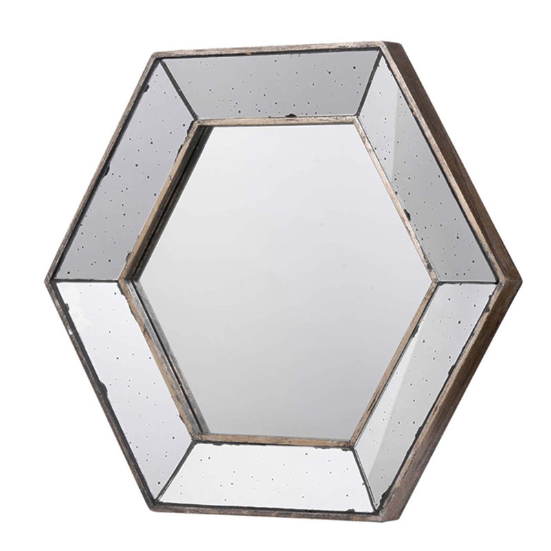 Miroir mural hexagonal avec finition traditionnelle, décor moderne pour diverses pièces, accessoire de maison polyvalent et élégant