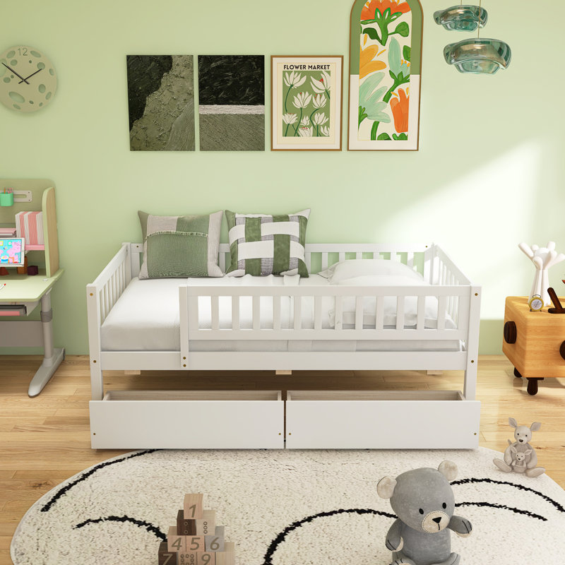Daybed Wood Bed With Two Drawers, Full, White
