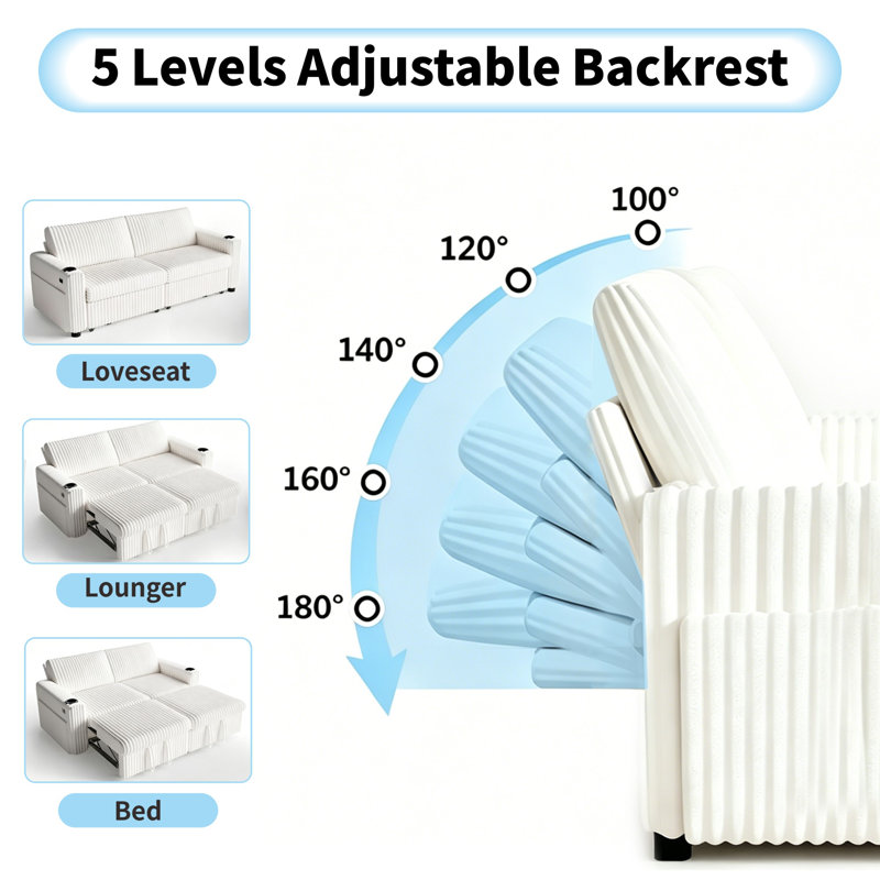 Canapé-lit modulaire en velours côtelé de 91 pouces avec dossier réglable, Beige Corduroy