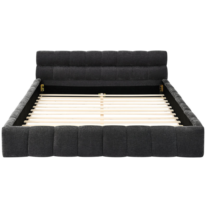 Structure de lit grand gris foncé avec chenille, solide et solide, aucun sommier requis pour la taille de la chambre à coucher Gris, stable, décoration