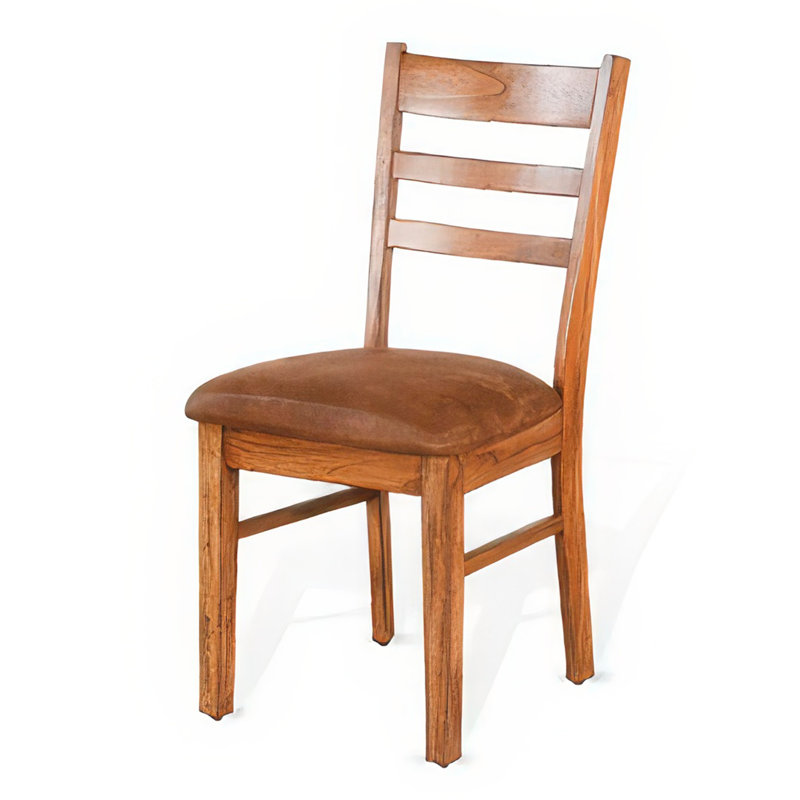 Ensemble de 2 chaises de salle à manger Marv, dossier à échelle, siège de selle, bois brun clair