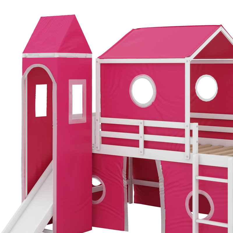 Lit mezzanine simple avec glissade et tour, Rose