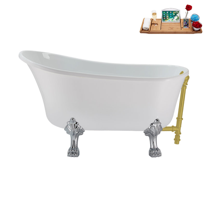 51.2'' x 25.6'' Soaking Acrylic Bathtub, Polished Chrome, Brushed Gold