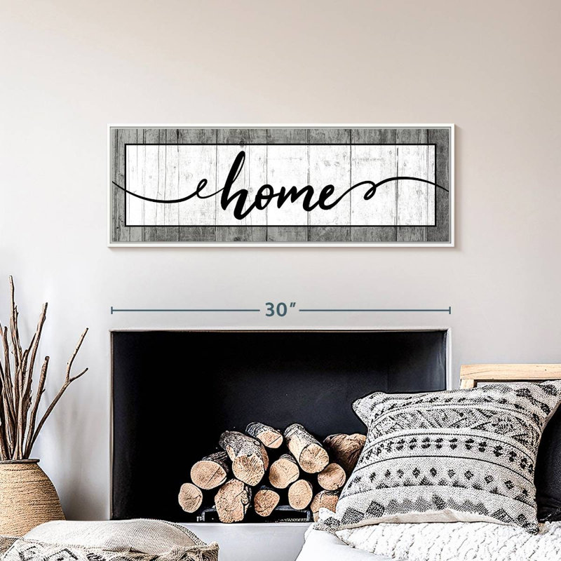 Plaque murale typographique en bois, Cadre flottant blanc, 31 po x 11 po