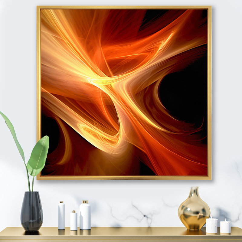 «Orange Abstract Warm Fractal Design VIII», reproduction sur toile, Cadre flottant doré, H 20 po x l 12 po x P 1 po