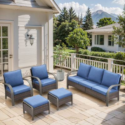Wyland Outdoor Wicker Furniture Set With Weather-Resistant Cusions Perfect For Patios & Gardens
